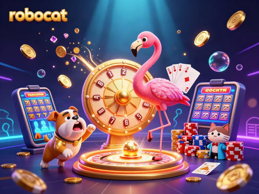 Players spin the Robocat prize wheel for jackpots while enjoying stunning casino visuals.