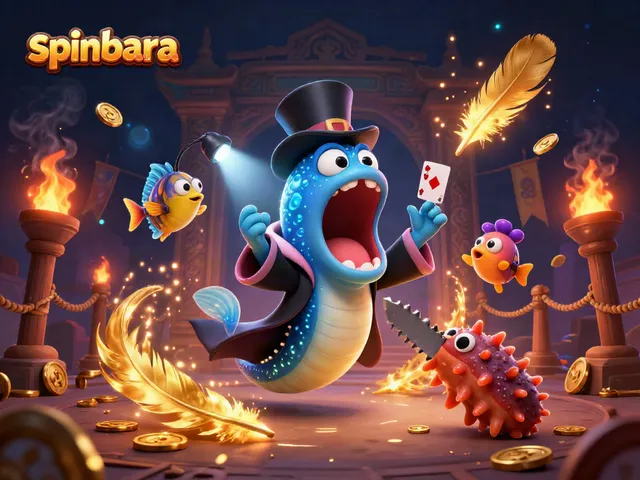 Spinbara showcases a vibrant casino scene with a magical eel performing tricks and engaging visuals.