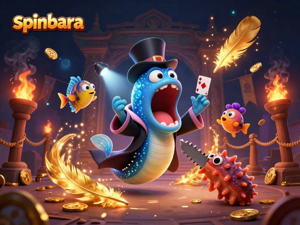 Spinbara showcases a vibrant casino scene with a magical eel performing tricks and engaging visuals.