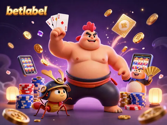 Betlabel’s dynamic casino scene features a powerful rooster sumo, a fierce cricket, and a tanuki announcer.