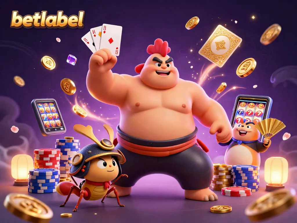 Betlabel’s dynamic casino scene features a powerful rooster sumo, a fierce cricket, and a tanuki announcer.